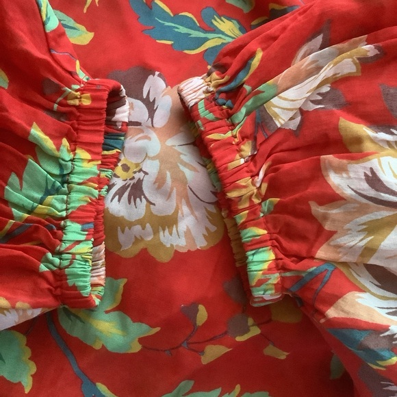 Maeve by Anthropologie Red Floral Peasant Blouse - Women's Top retro Sz L - Picture 7 of 13